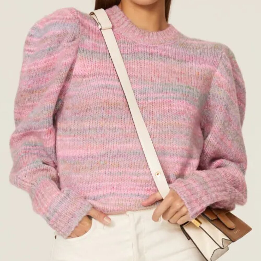 LoveShackFancy Sweater - Women's Medium Pink - Pullover Puff Shoulder Knit